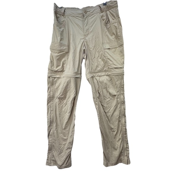 REI Co-Op Convertible Pants Womens 12 Khaki Zip Leg Stretch Waist Hiking Outdoor - Picture 1 of 16
